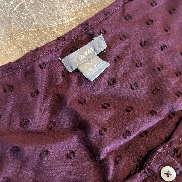 Aerie 3/4 Length Sleeve Eggplant Scoop Neck Blouse Medium - Picture 5 of 8